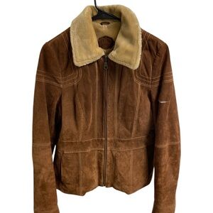 Wilsons Leather Brown Suede Jacket with Cream Collar